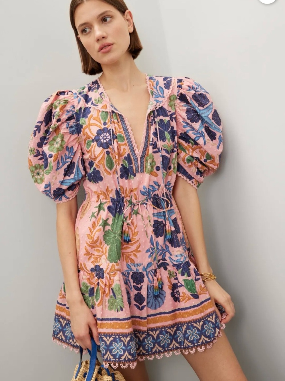 FARM Rio Pink Floral Puff-Sleeve Mini Dress - Picture 2 of 5